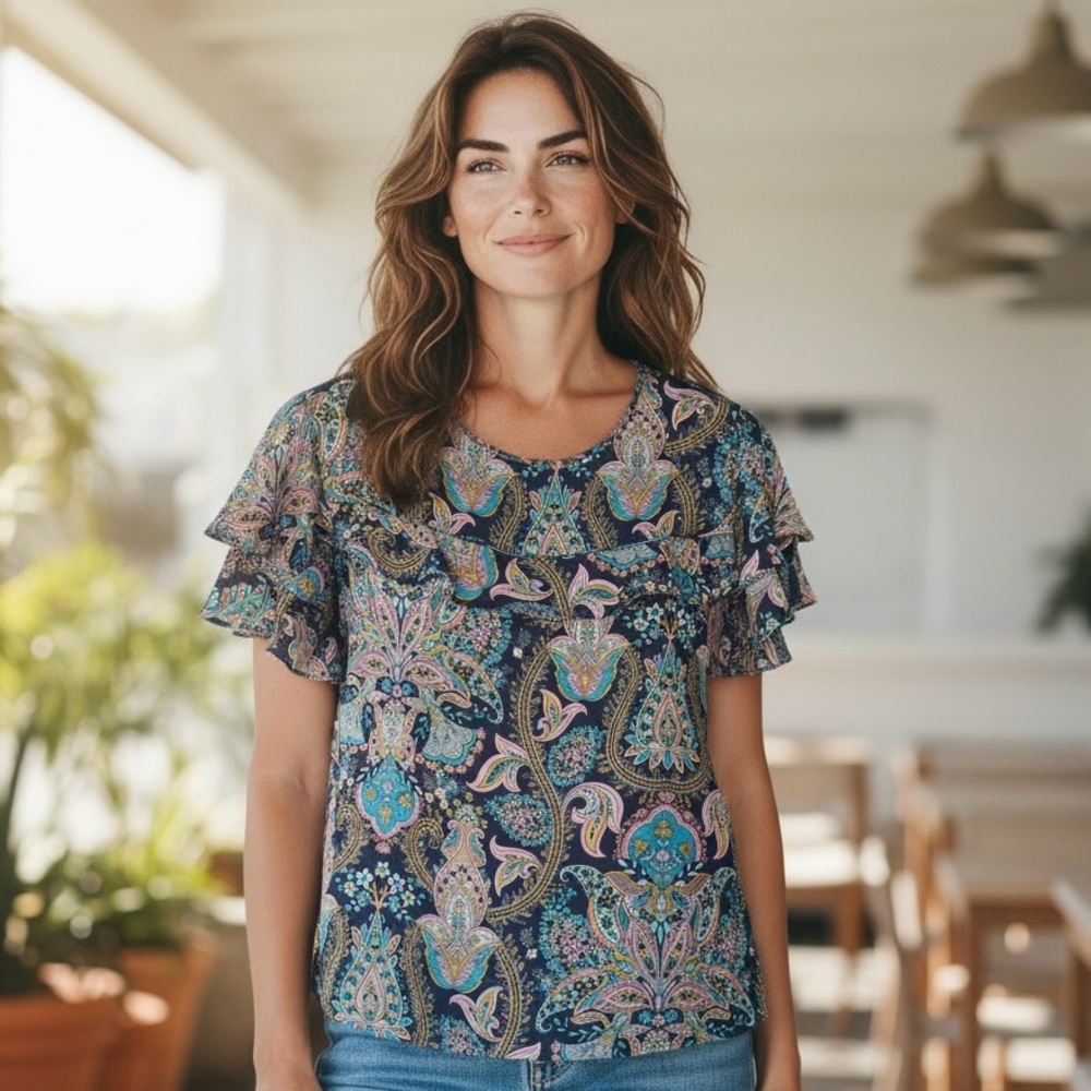 LOFT Multicolor Paisley Ruffle Blouse